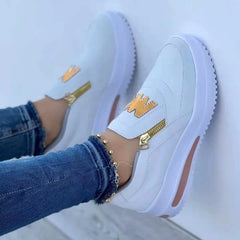 Wygodne buty damskie✨【35-43】Damskie płaskie buty zapinane na suwak z nadrukiem liter