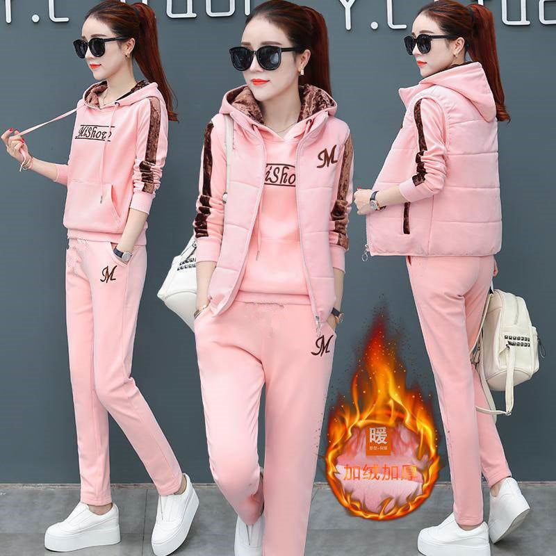 🔥30% OFF！【Spodnie + bluza + kamizelka】 Nowy styl damski, ciepły, aksamitny garnitur do uprawiania sportu i wypoczynku