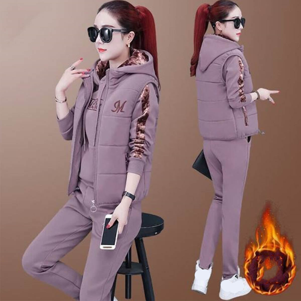 🔥30% OFF！【Spodnie + bluza + kamizelka】 Nowy styl damski, ciepły, aksamitny garnitur do uprawiania sportu i wypoczynku