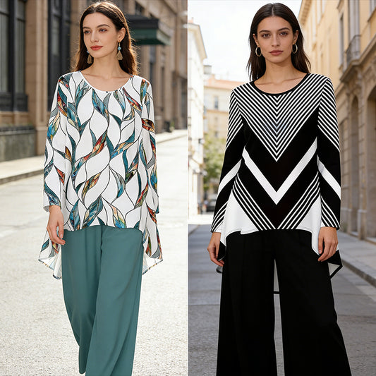 ⏳Oferta ograniczona czasowo⏰【50-120 kg】👚Top + spodnie — luźny damski komplet z nadrukiem, wygodny i swobodny