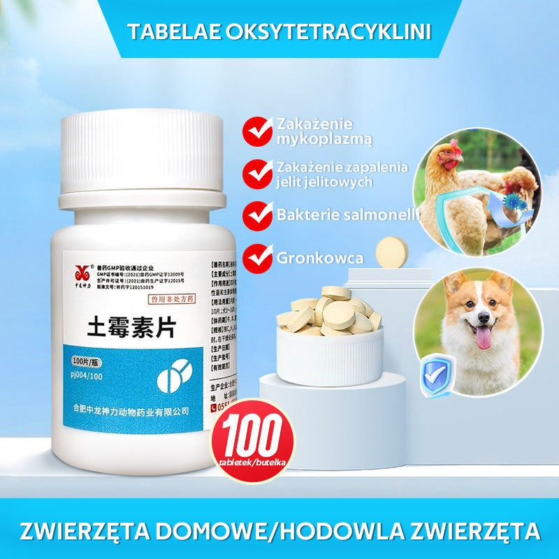 【100 tabletek w butelce】🕊️🐔 Leki weterynaryjne Oksytetracyklina Tabletki przeciwbakteryjne, przeciwzapalne i przeciwbiegunkowe