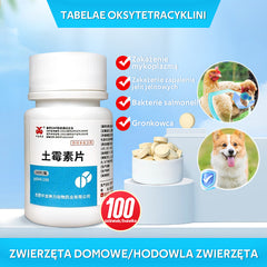 【100 tabletek w butelce】🕊️🐔 Leki weterynaryjne Oksytetracyklina Tabletki przeciwbakteryjne, przeciwzapalne i przeciwbiegunkowe