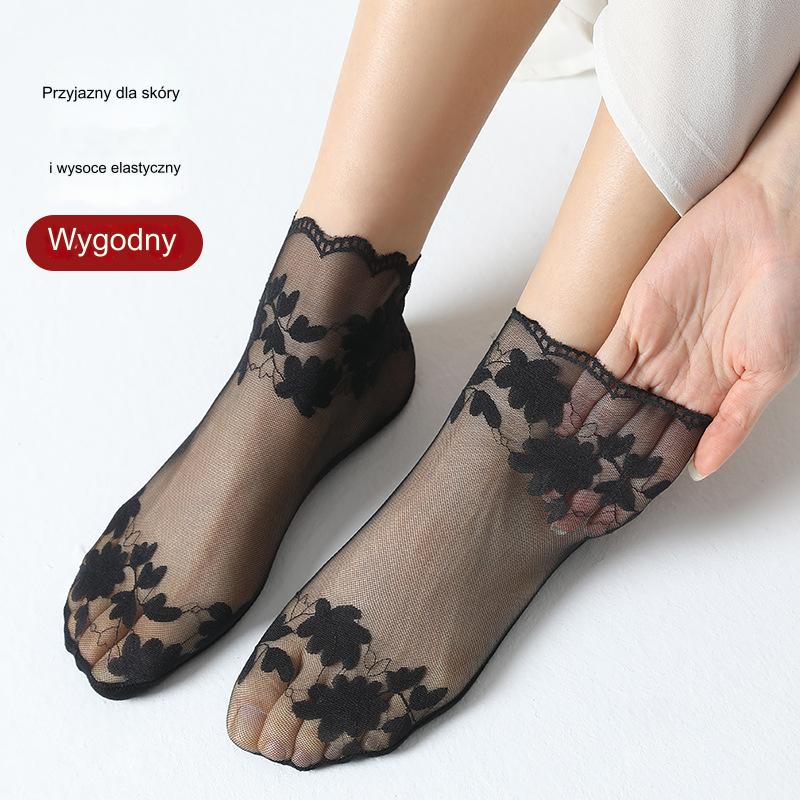 🧦【10 par】 Piękne, niewidoczne, koronkowe, antypoślizgowe, cienkie skarpetki