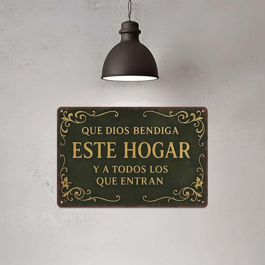 Aluminiowa zawieszka ścienna w stylu vintage „Niech Bóg błogosławi temu domowi” – dekoracja domu, odpowiednia do pokoju modlitewnego lub sypialni, 30 x 20 cm