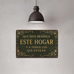 Aluminiowa zawieszka ścienna w stylu vintage „Niech Bóg błogosławi temu domowi” – dekoracja domu, odpowiednia do pokoju modlitewnego lub sypialni, 30 x 20 cm