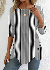 😍30% zniżki! 【S-3XL】 Damski top w paski z okrągłym dekoltem i nadrukiem