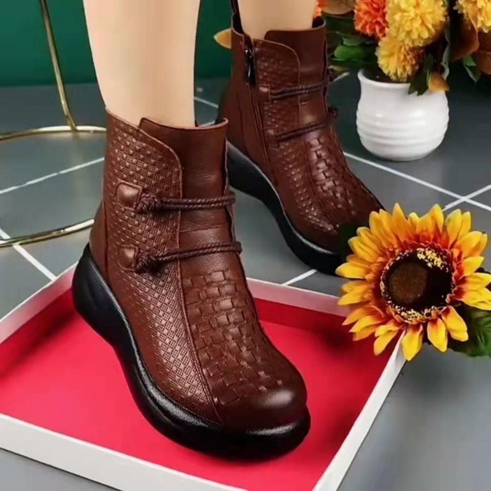 💥💥😍30% zniżki!【35-40】Te stylowe i ciepłe damskie skórzane buty idealnie sprawdzą się zimą. Wykonane są z wysokiej jakości skóry i zapinane na boczny zamek błyskawiczny.