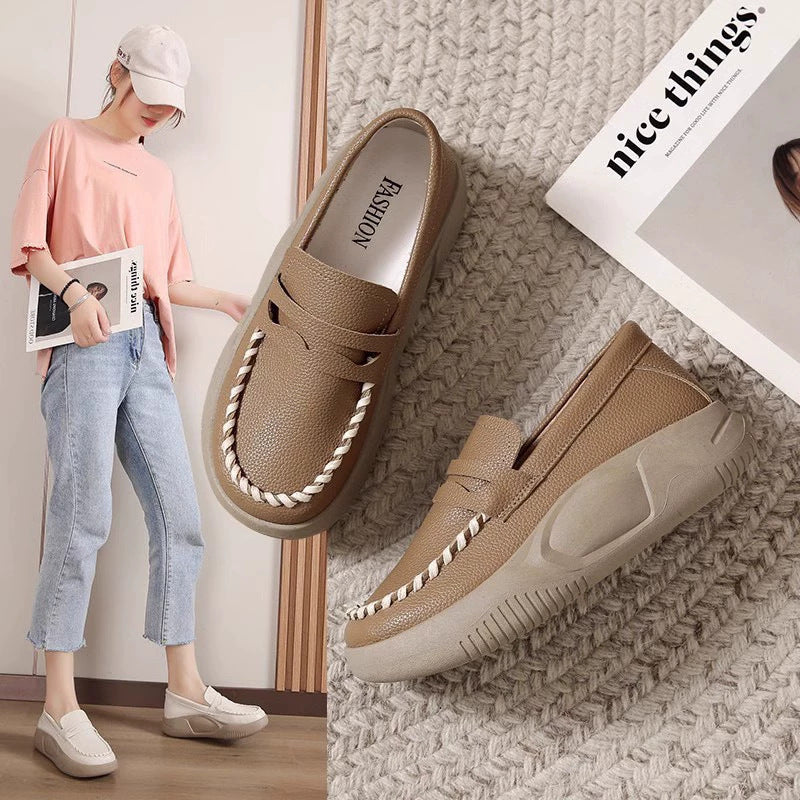 🥿🌸【35-40】Nowe buty na platformie 2026 z miękką skórzaną i gumową podeszwą zapewniającą wygodę chodzenia.