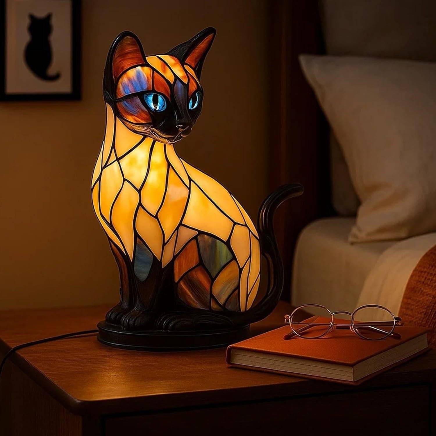 🐱Lampa stołowa w kształcie kota, retro lampka nocna wykonana z kolorowej żywicy, z motywem kota