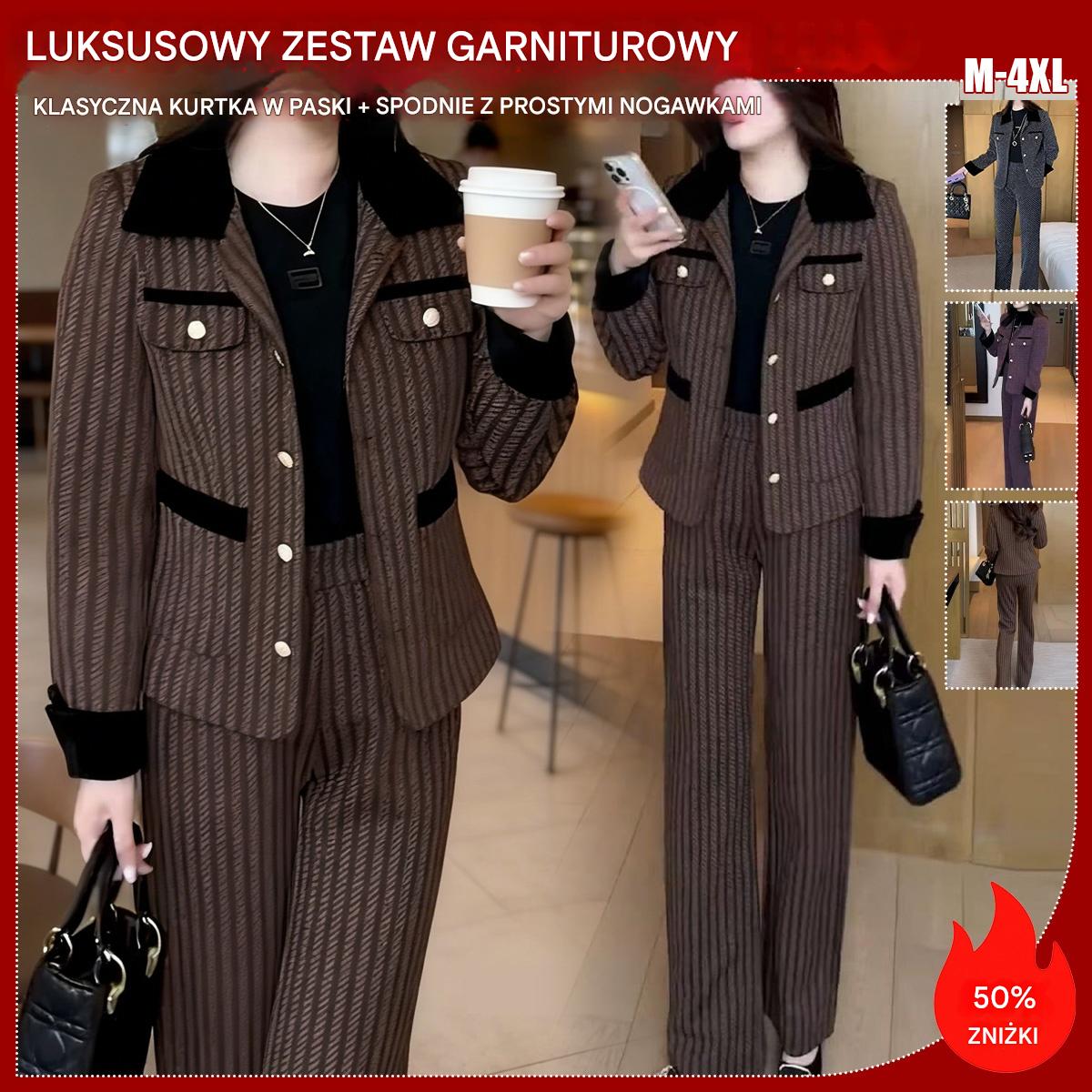 🔥😍30% zniżki! 【M-4XL】Nowoczesny damski garnitur z szerokimi spodniami - modelujący i modelujący sylwetkę, zestaw 2 w 1