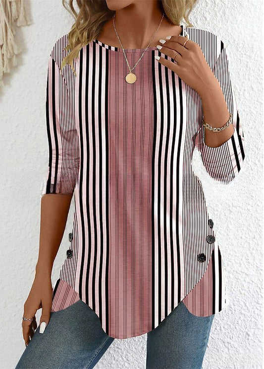 😍30% zniżki! 【S-3XL】 Damski top w paski z okrągłym dekoltem i nadrukiem