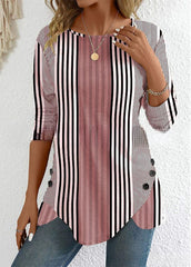 😍30% zniżki! 【S-3XL】 Damski top w paski z okrągłym dekoltem i nadrukiem