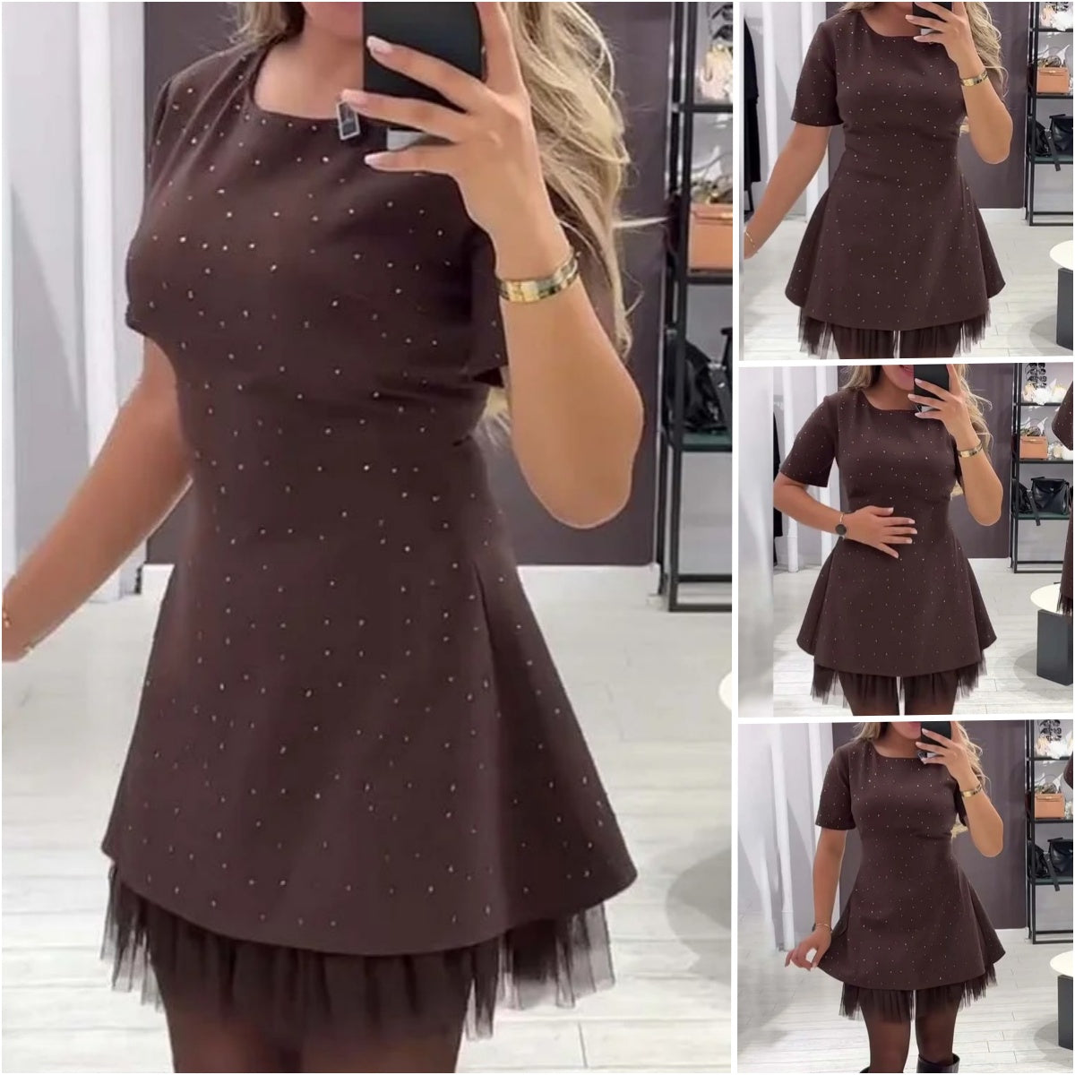 【S-3XL】Sukienka kryształowa z siateczkowym dołem