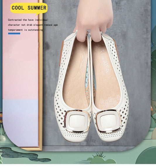 🔥【Rozmiary 35-40】2026 Nowe letnie buty z miękkiej skóry, buty ze skóry w kolorze cielistym, niskie buty damskie z miękką podeszwą