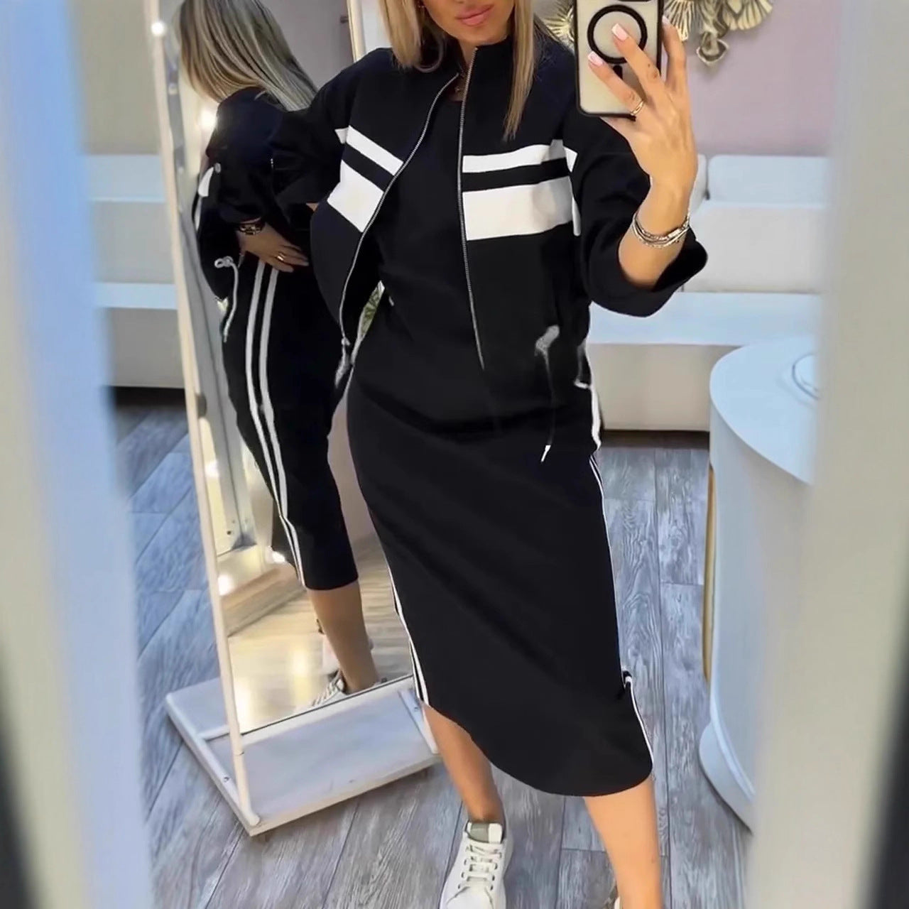 💕😍【XS-3XL】Nowa, nowoczesna sukienka z okrągłym dekoltem i damski płaszcz, garnitur na co dzień