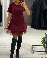 【S-3XL】Sukienka kryształowa z siateczkowym dołem