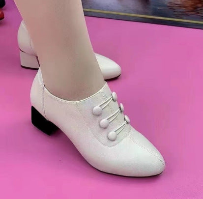 [Rozmiary 35-40] Nowe modne, miękkie skórzane buty na średnim obcasie
