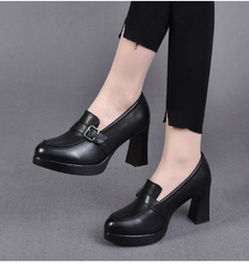 👠【35-40】2026 Nowe skórzane buty na grubym obcasie na grubym obcasie. Modne damskie buty na wysokim obcasie