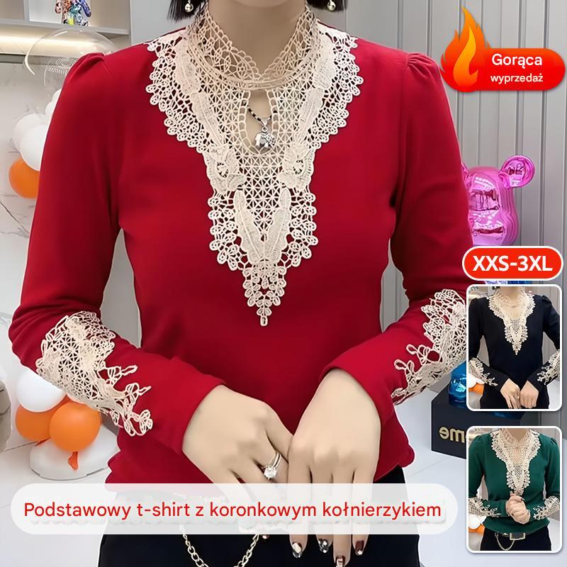 😍30% zniżki!【2XS-3XL】Jesienno-zimowa modna koszula z koronkowym kołnierzykiem i dwustronnym aksamitnym dołem