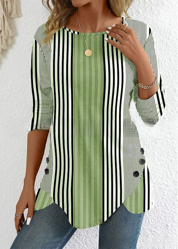 😍30% zniżki! 【S-3XL】 Damski top w paski z okrągłym dekoltem i nadrukiem