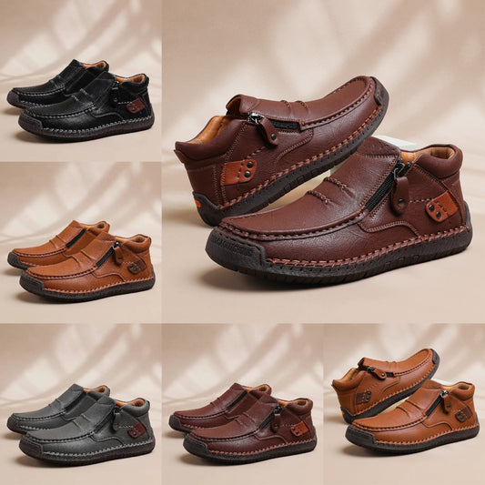 ✨🥾 【Wysokiej jakości buty męskie】Męskie robocze buty rowerowe, skóra premium, ręcznie robione, z podparciem stopy-4203813