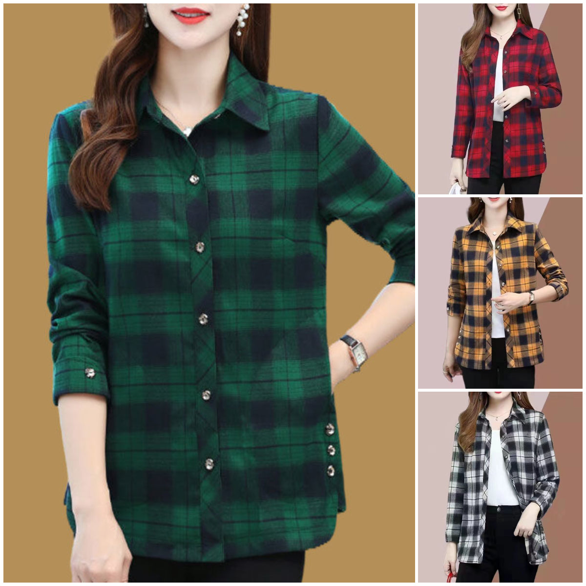 🎁【S–6XL】Modna koszula damska w kratę – luźna, wyszczuplająca i łatwa do łączenia