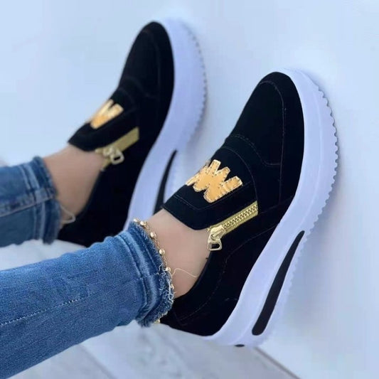 Wygodne buty damskie✨【35-43】Damskie płaskie buty zapinane na suwak z nadrukiem liter