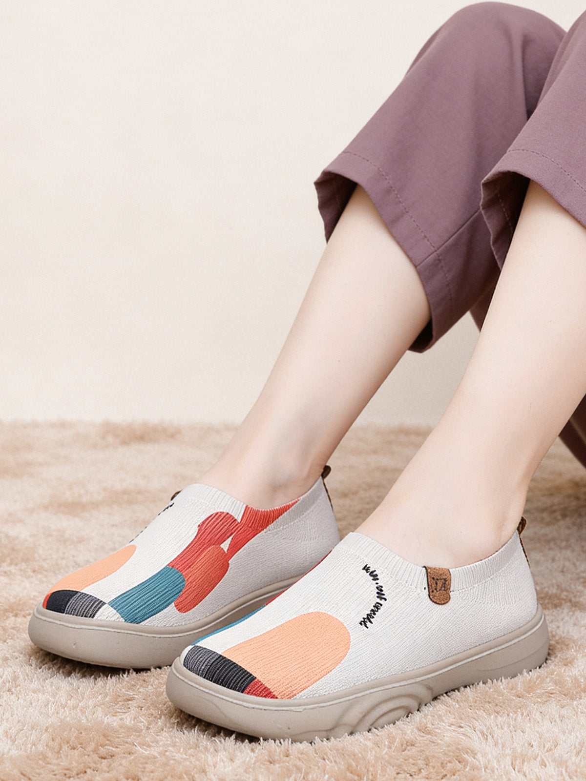 【35-41】Nowe buty wiosenne, codzienne buty na platformie, cholewka dzianinowa, wygodne i przewiewne.