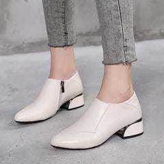 【35-40】 Modne damskie buty na niskim obcasie z miękkiej skóry