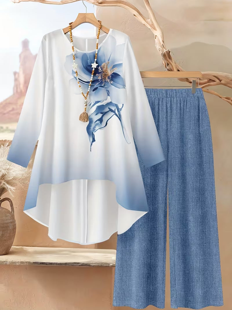 ⏳Oferta ograniczona czasowo⏰【50-120 kg】👚Top + spodnie — luźny damski komplet z nadrukiem, wygodny i swobodny