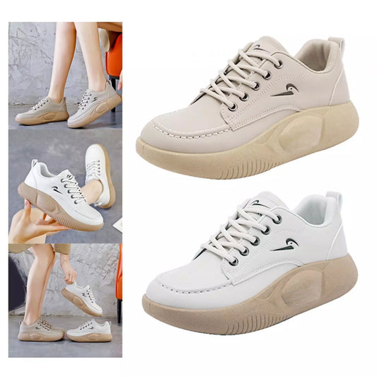 🔥👟【35-40】2026 Nowe skórzane buty casualowe z grubą podeszwą i okrągłym noskiem, wygodne buty damskie na co dzień