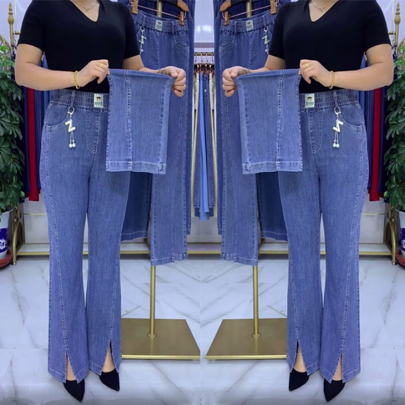 【S-4XL】Dżinsy z wysokim stanem wykonane z grubego, elastycznego denimu