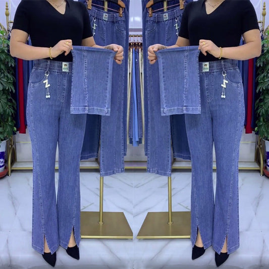 【S-4XL】Dżinsy z wysokim stanem wykonane z grubego, elastycznego denimu