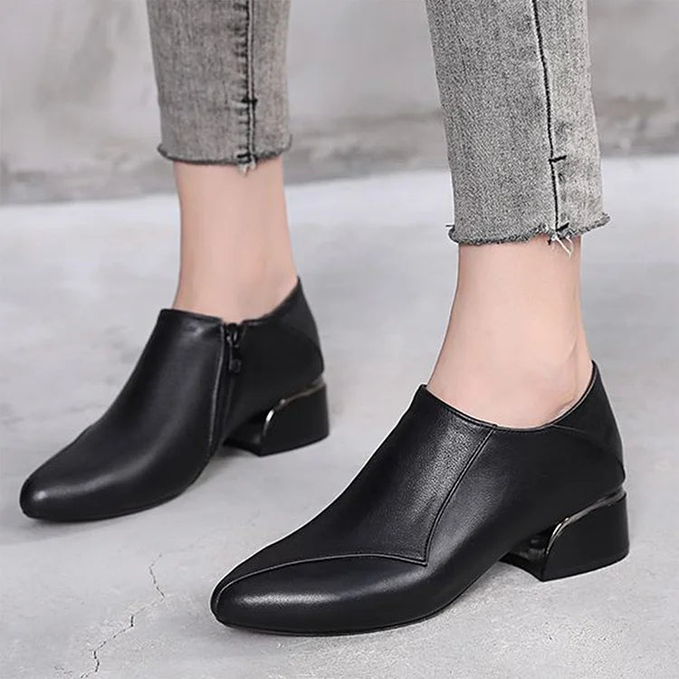 【35-40】 Modne damskie buty na niskim obcasie z miękkiej skóry