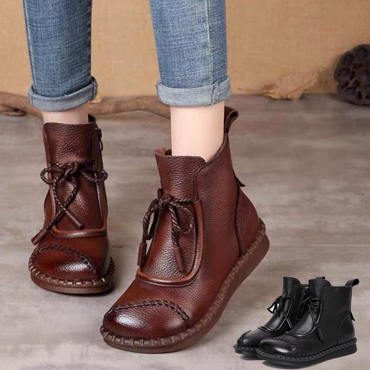 😍30% zniżki!🔥【35-40】Nowe skórzane buty damskie z 2026 r., miękka skóra i miękka podeszwa, wygodne w noszeniu, antypoślizgowe i ciepłe, odpowiednie na deszczową i śnieżną pogodę.
