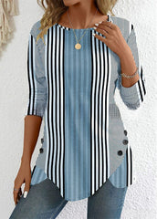 😍30% zniżki! 【S-3XL】 Damski top w paski z okrągłym dekoltem i nadrukiem