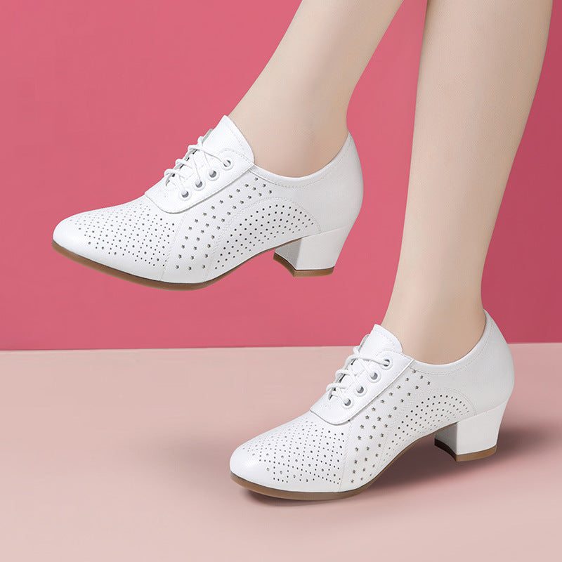 🔥【Rozmiary 35–40】🔥【Wysokość obcasa: 5 cm】👡 Damskie buty z prawdziwej skóry, oddychające i perforowane