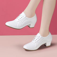 🔥【Rozmiary 35–40】🔥【Wysokość obcasa: 5 cm】👡 Damskie buty z prawdziwej skóry, oddychające i perforowane