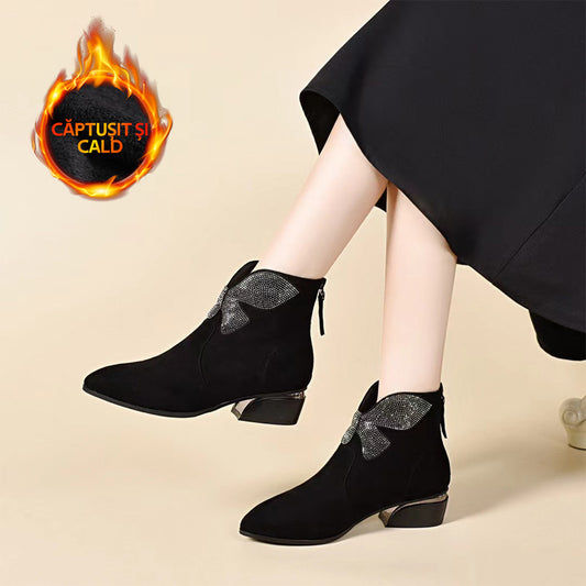 😍30% zniżki!【35-41】2026 Nowe jesienno-zimowe buty ze skóry licowej z grubym obcasem i spiczastym noskiem