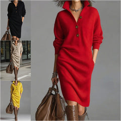 🔥【S-3XL】2026 Nowa dzianinowa sukienka z kołnierzykiem w stylu europejskim i amerykańskim