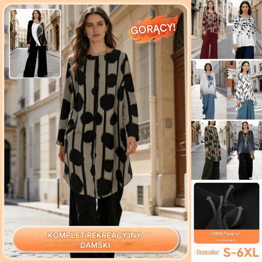 ⏳Oferta ograniczona czasowo⏰【50-120 kg】👚Top + spodnie — luźny damski komplet z nadrukiem, wygodny i swobodny