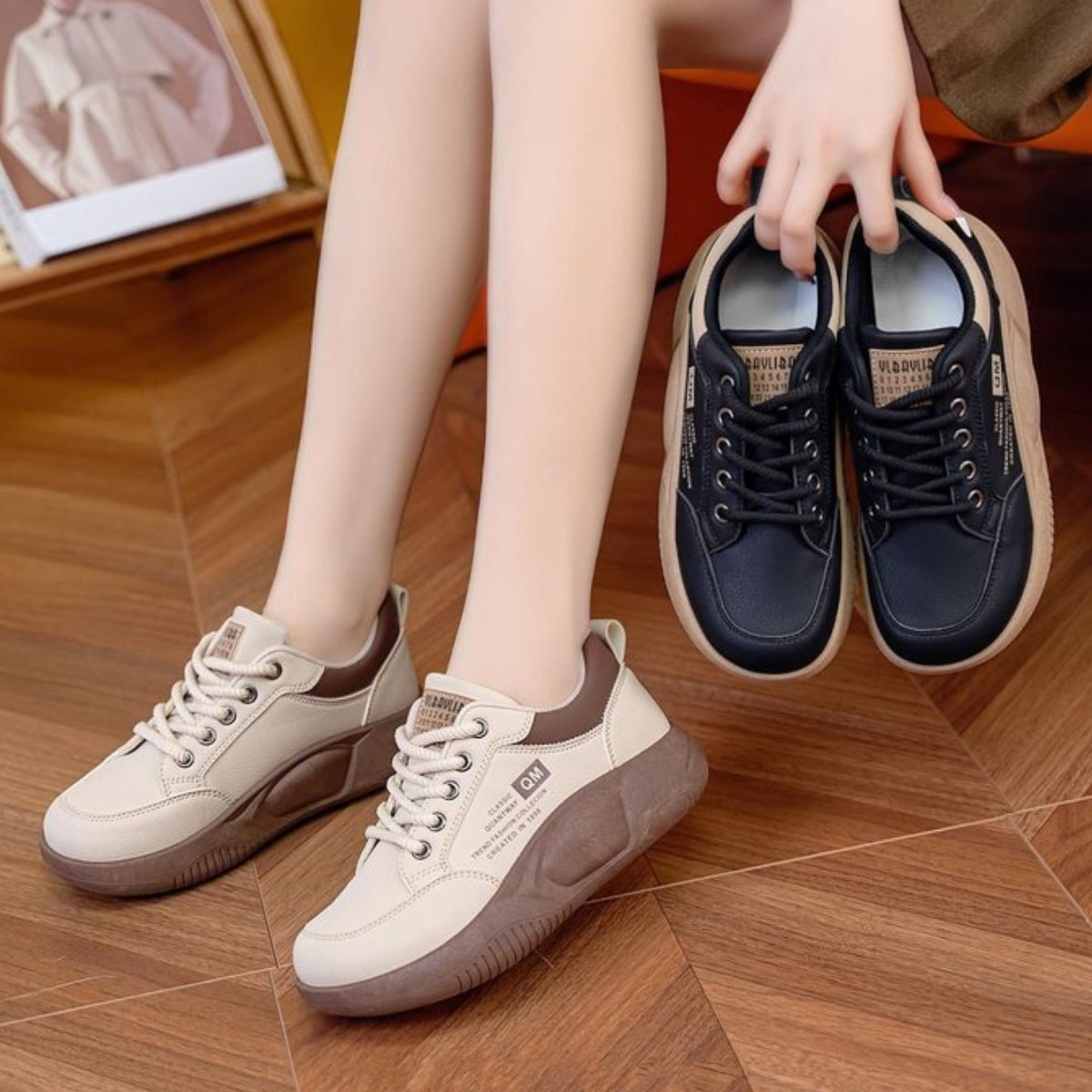 [Rozmiary 35-40] Stylowe, codzienne buty na platformie, miękka i wygodna podeszwa, nie powodują zmęczenia stóp podczas chodzenia.