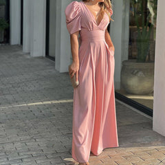 【S-3XL】  wiosenny temperament czysty kolor szczupła szeroka forma z V-neckline
