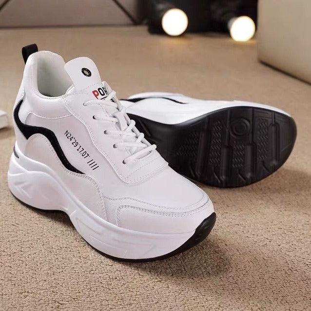 🔥【Gorąca wyprzedaż】Nowe skórzane buty sportowe z grubą podeszwą i wysokim stanem