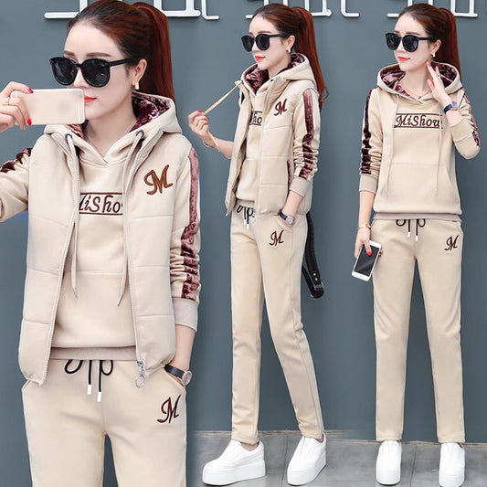 🔥30% OFF！【Spodnie + bluza + kamizelka】 Nowy styl damski, ciepły, aksamitny garnitur do uprawiania sportu i wypoczynku