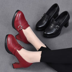 👠【35-40】2026 Nowe skórzane buty na grubym obcasie na grubym obcasie. Modne damskie buty na wysokim obcasie