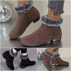 😍😍【35-41】Damskie botki na średnim obcasie z okrągłym noskiem, wykonane z miękkiej czarnej skóry.