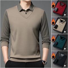 【M-4XL】 Dwuczęściowa koszulka POLO w fałszywe patchworkowe paski