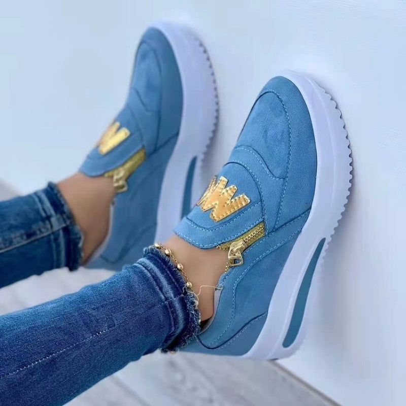 Wygodne buty damskie✨【35-43】Damskie płaskie buty zapinane na suwak z nadrukiem liter