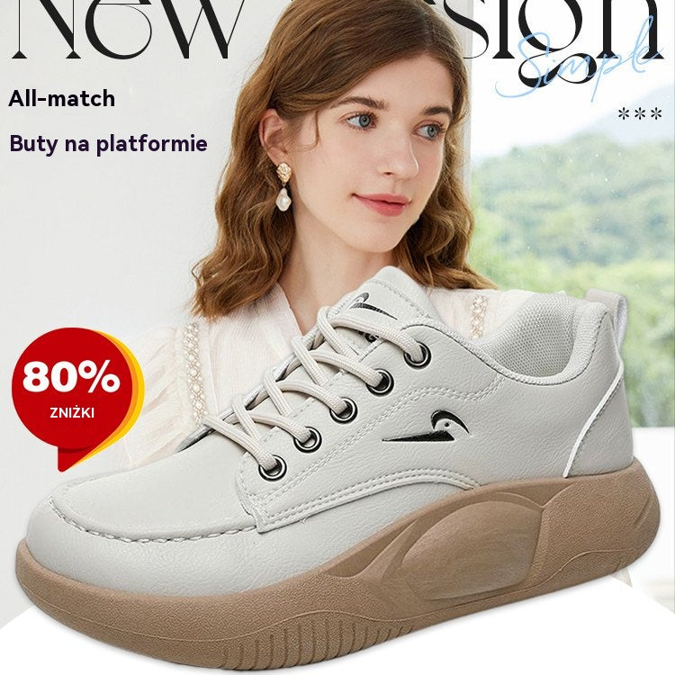 🔥👟【35-40】2026 Nowe skórzane buty casualowe z grubą podeszwą i okrągłym noskiem, wygodne buty damskie na co dzień